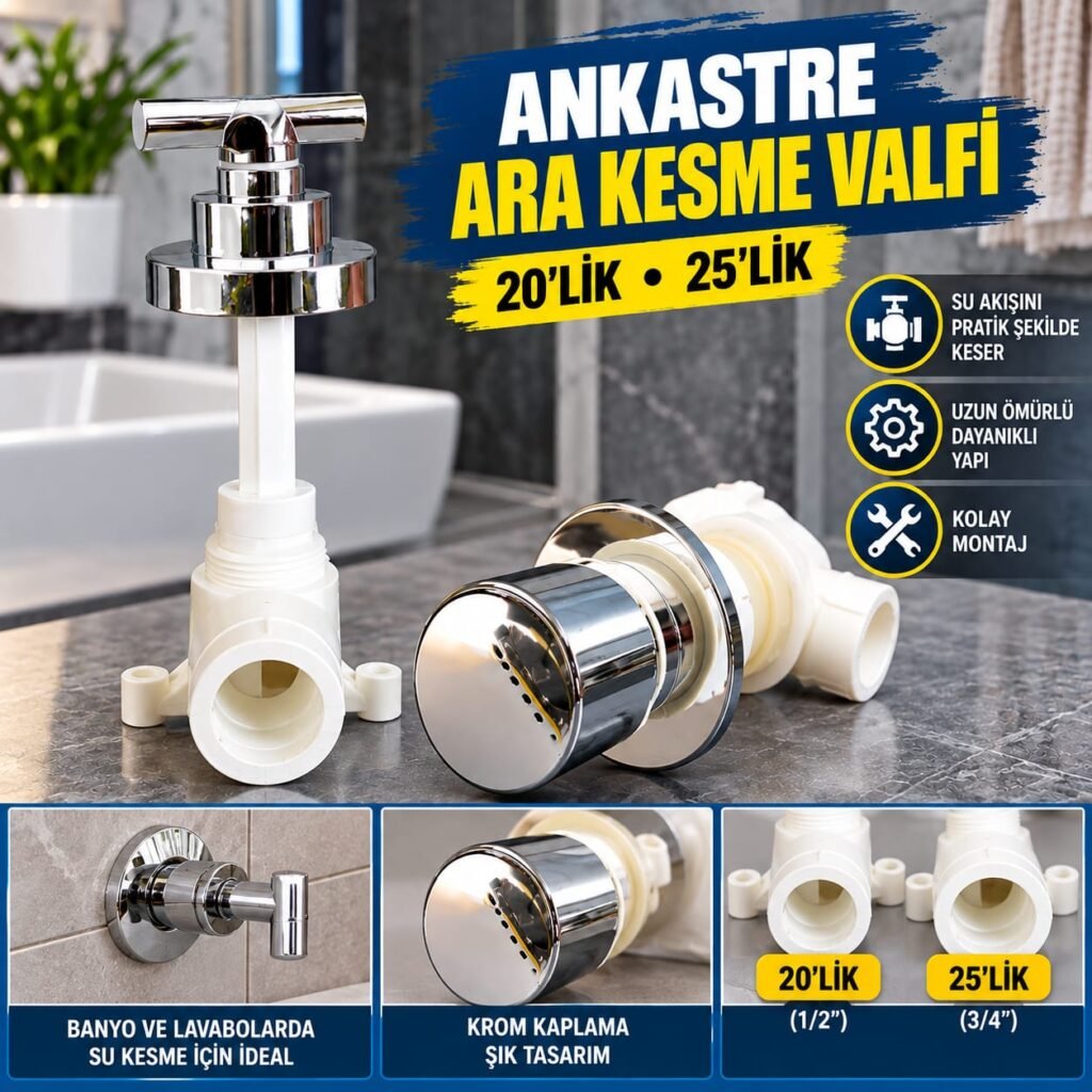 Ankastre ara kesme valfi 20 mm 1/2 ve 25 mm 3/4