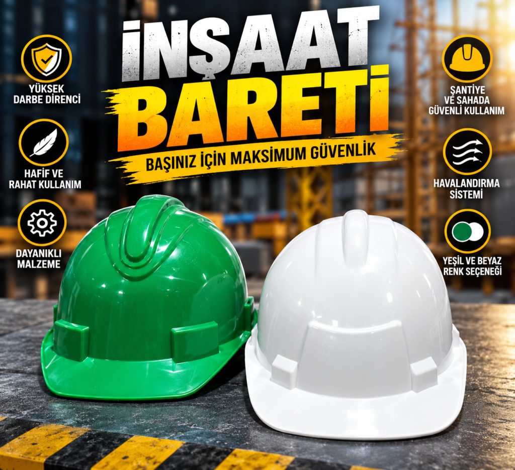 inşaat bareti, iş güvenliği bareti, şantiye bareti, koruyucu baret, Kahramanmaraş iş güvenliği malzemeleri.