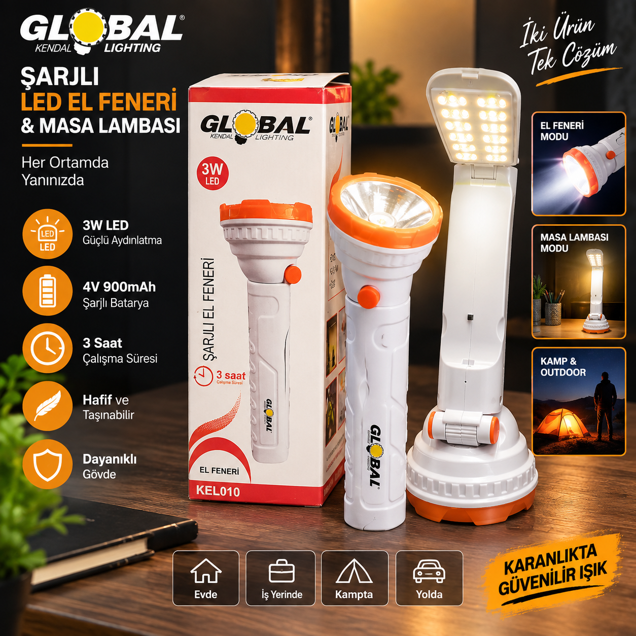 Global Kendal KEL010 Şarjlı LED El Feneri