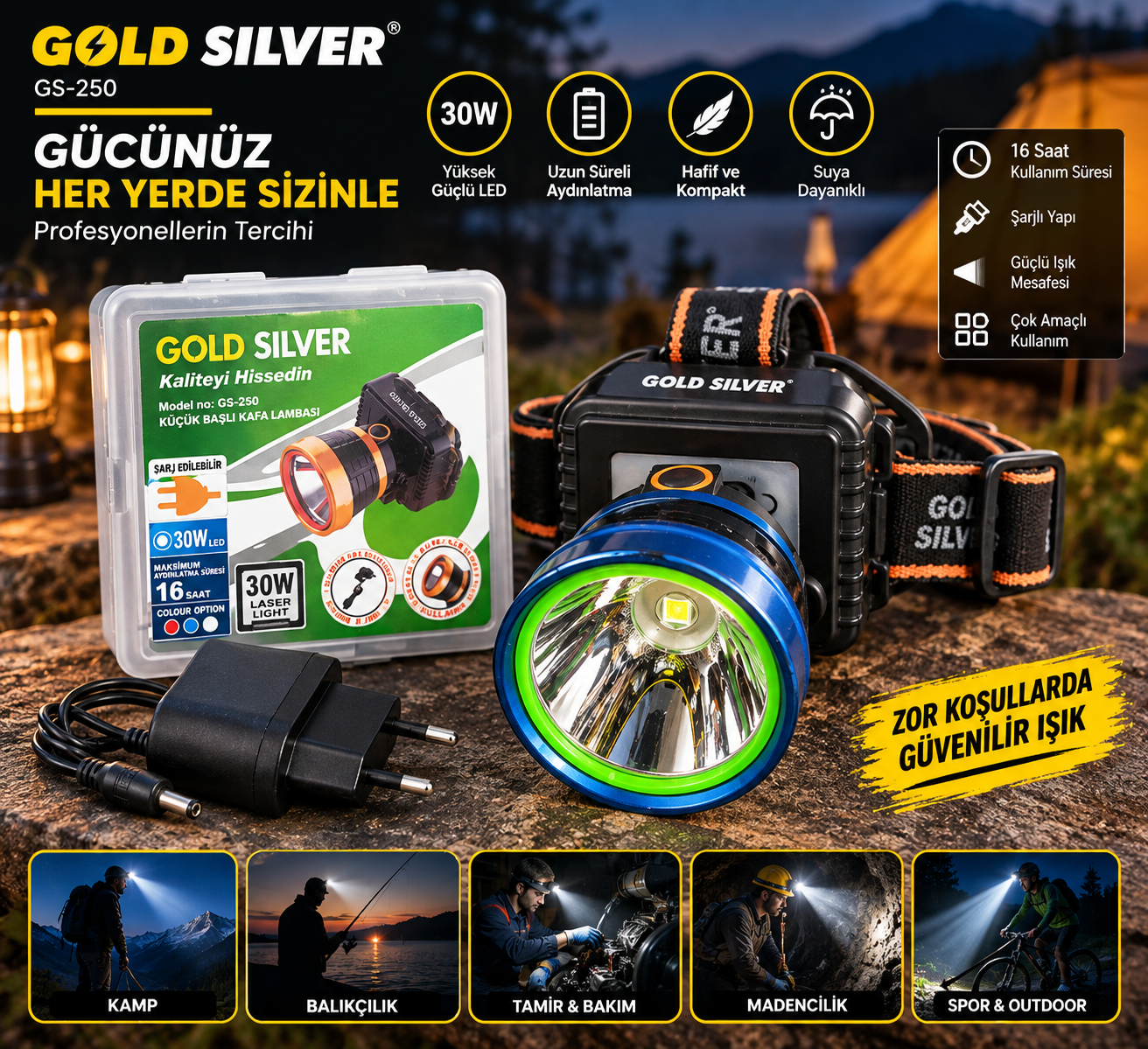 Gold Silver GS-250 Şarjlı Kafa Lambası