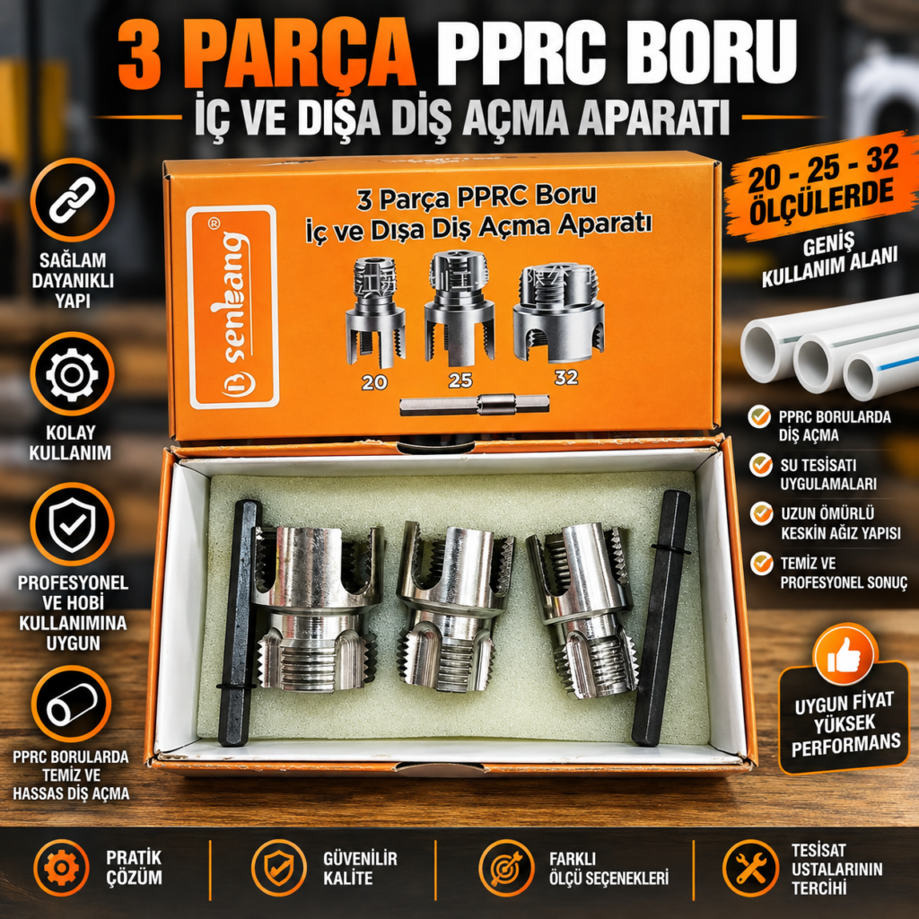 3 Parça PPRC Boru İç ve Dış Diş Açma Aparatı